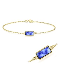 Gold Plated Blue Point Stone Silver Bracelet BRS-427-GP